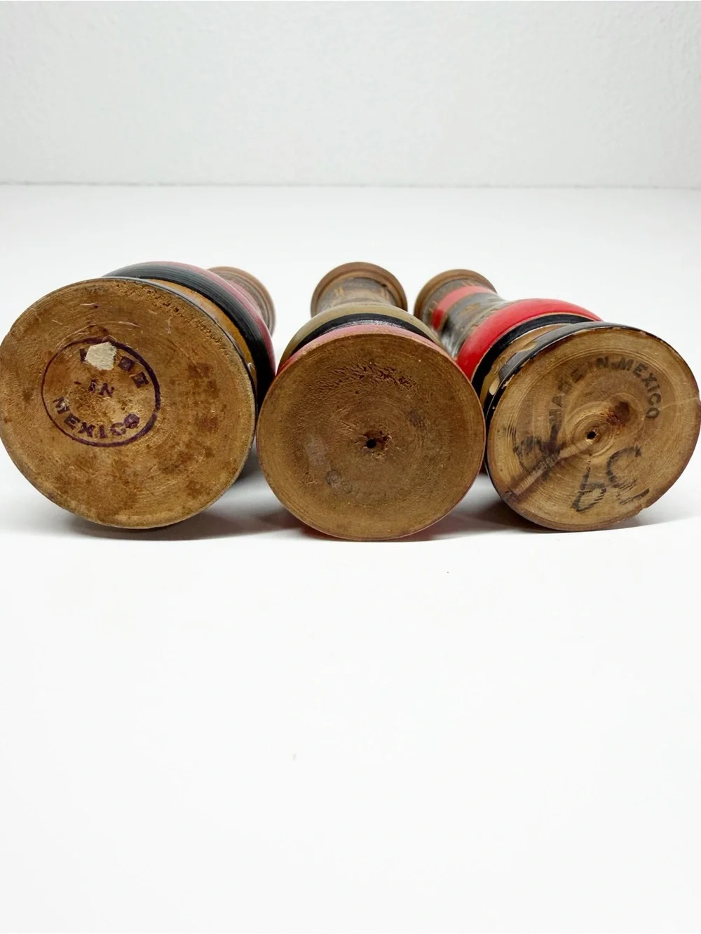 Vintage Mexico Wood Carved Hand Painted Shaker Set